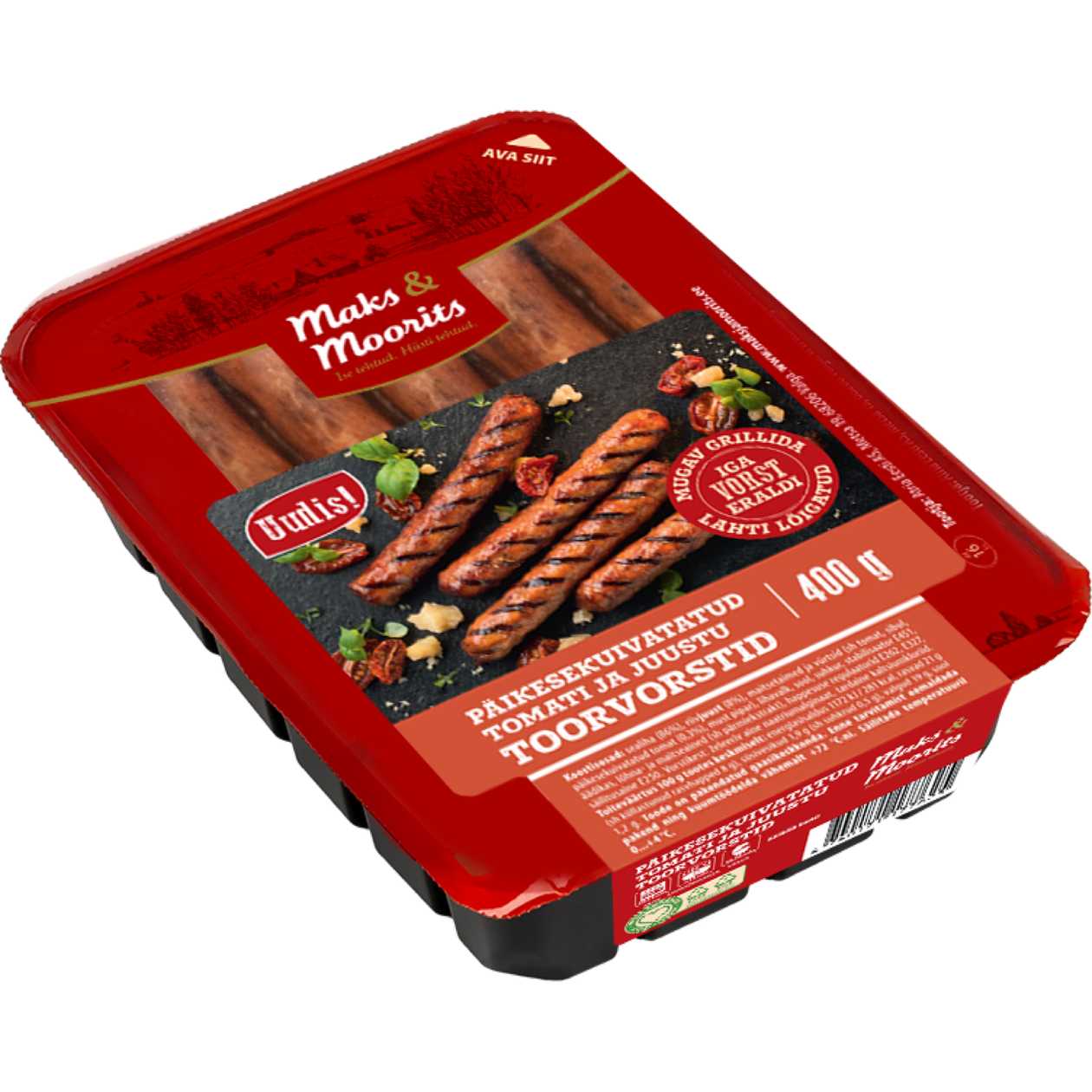 Maks & Moorits, päikesekuivatatud tomati ja juustu toorvorstid, 400g (aegub peagi)