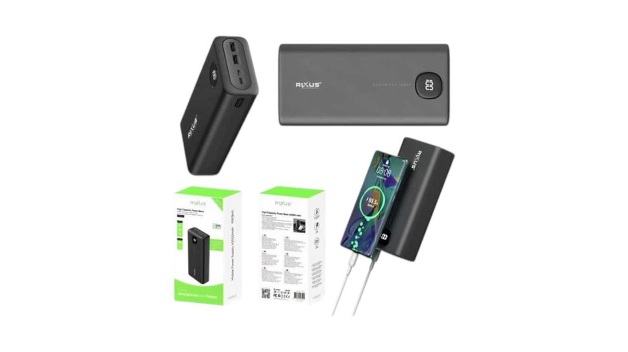 Power Bank Rixus High Capacity RXPB40 2xUSB/ USB-C/ Micro USB 40000mAh black
