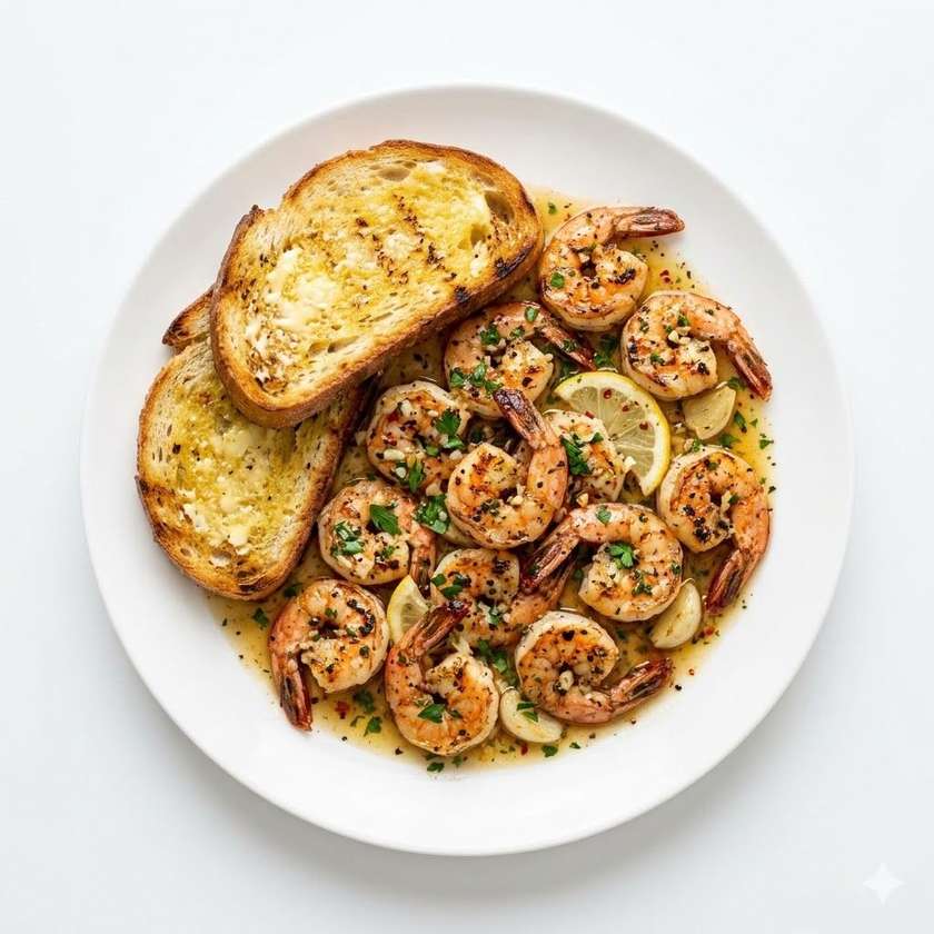 150g Grilované krevety na víne a cesnaku s maslom, toast (1,2,3,7)
