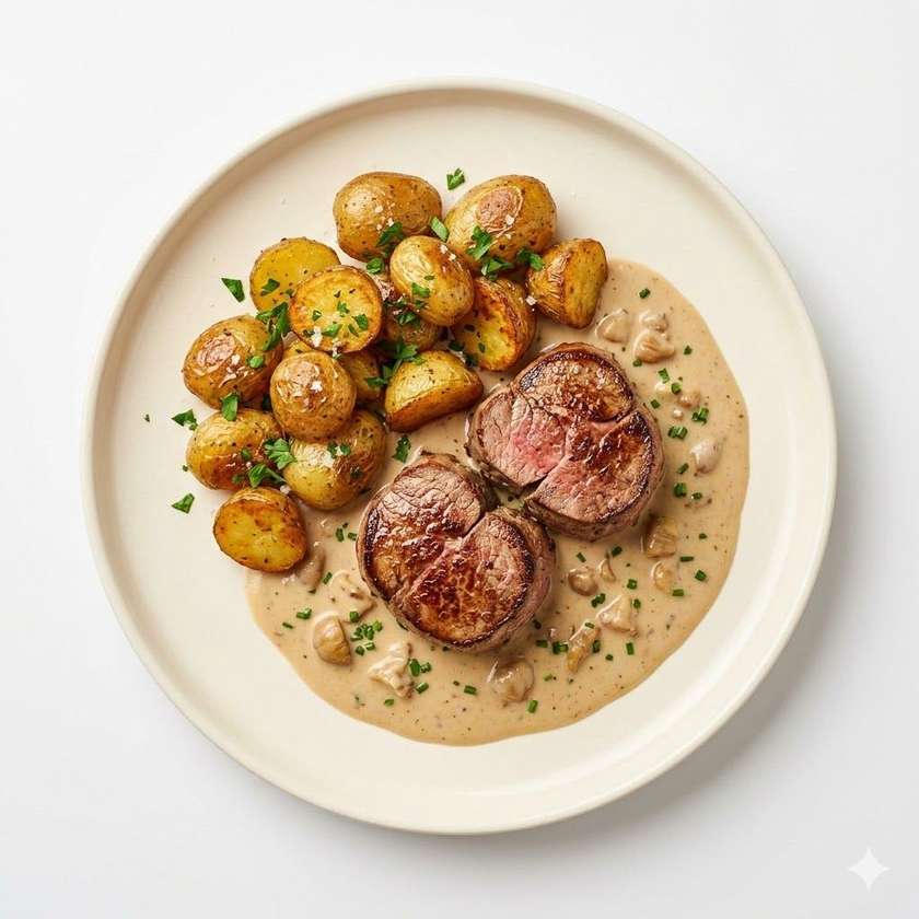 180g Hovädzie medajlónky zo sviečkovice na gaštanovej omáčke (7,8)