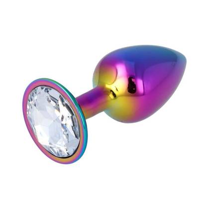 Kovový análny kolík s dúhovým efektom a čírym drahokamom - Rainbow Metal Anal Plug S PL115
