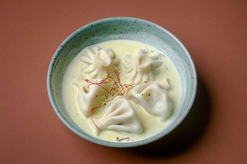 Mini Khinkali with Meat in Mushroom Sauce