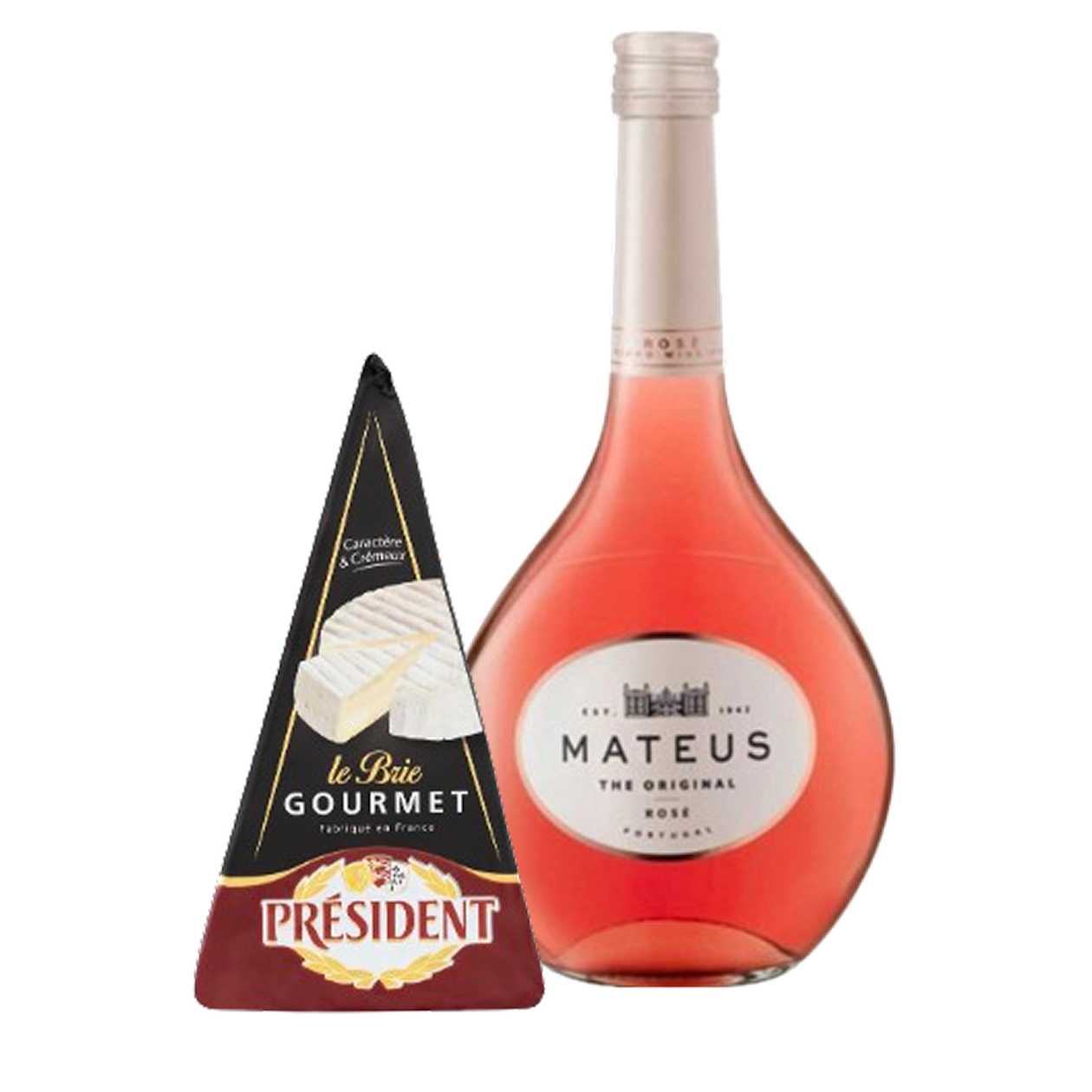 Pack Queijos & Vinhos: Queijo Brie & Mateus Rosé Original Vinho 37,5 cl