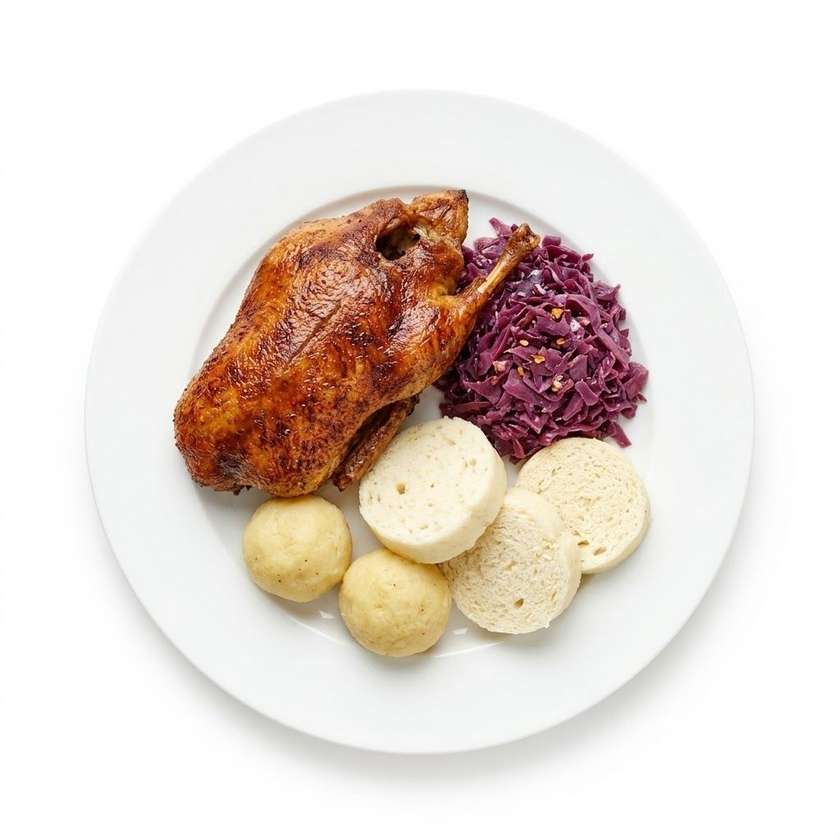Roast duck with red cabbage