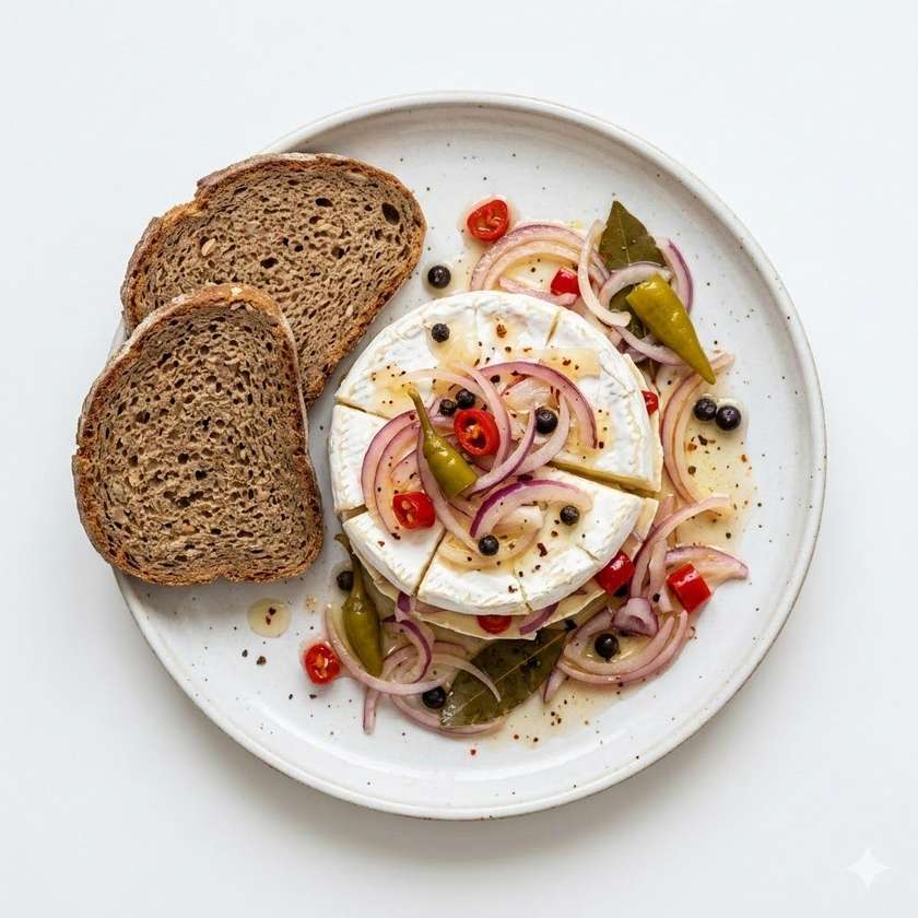 Pickled camembert with onion