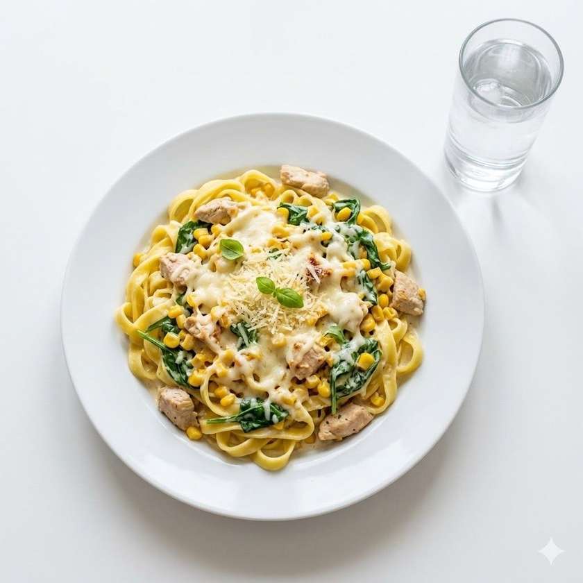 500g Tagliatelle kuře ( kukuřice, špenát), mozzarella, parmazán + J.P.Voda