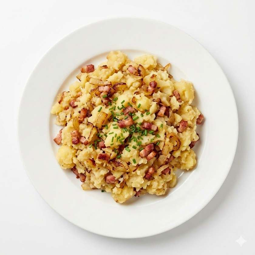 Mashed potatoes with onion and bacon