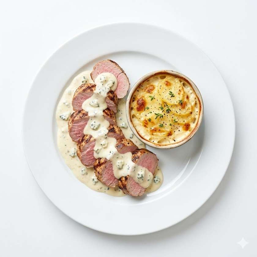 200g Grilled Pork Tenderloin with Blue Cheese Sauce