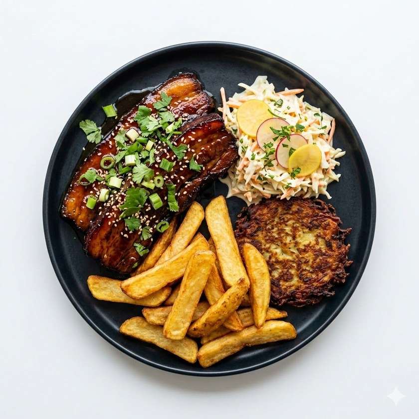 Asian Pork Belly in Caramel with Sake and Herbs