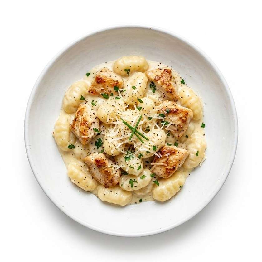 Gnocchi with chicken in  four types of cheese sauce