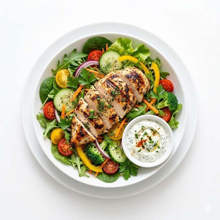 Vegetable salad with grilled chicken