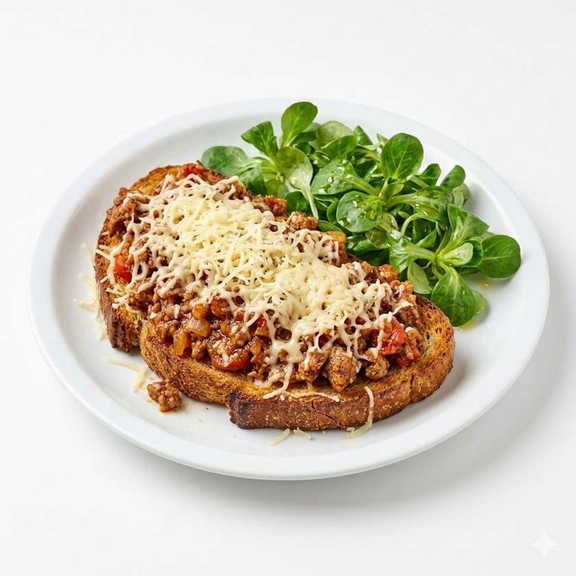 150 g Devil's Toast with Meat Mixture Sprinkled with Cheese