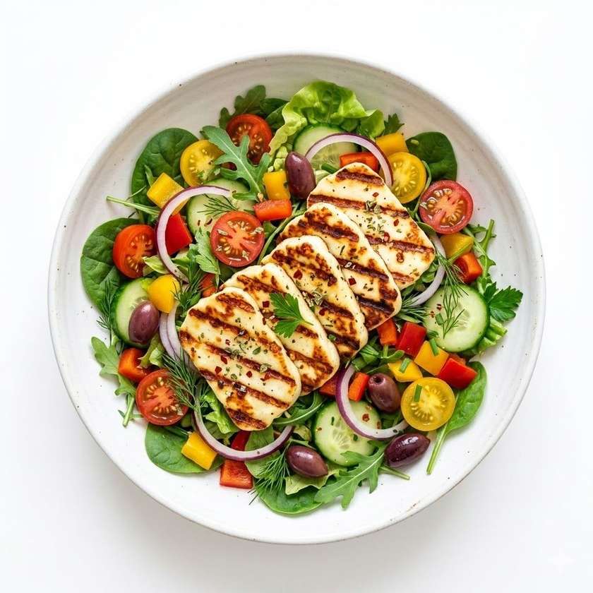 Vegetable salad with grilled Halloumi cheese