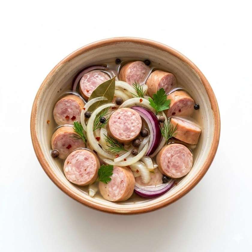 Pickled sausage with onions