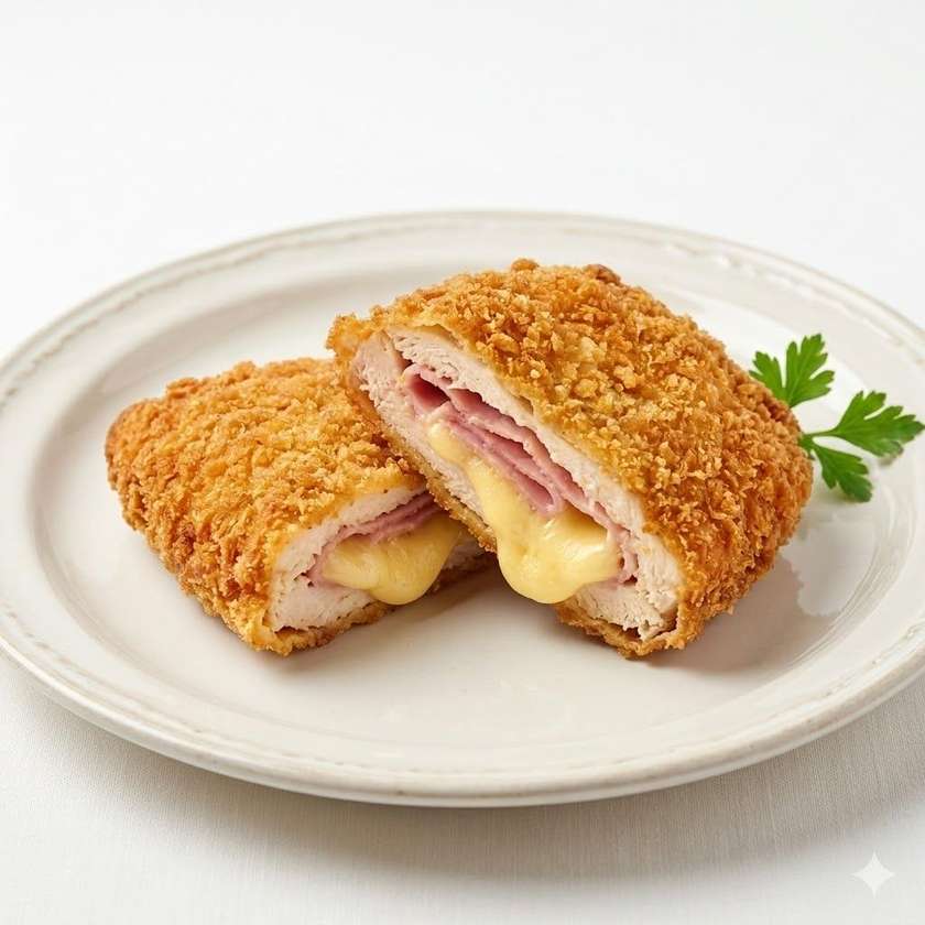 Fried chicken pocket with ham and cheese