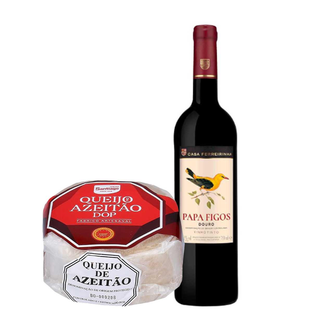 Pack Queijos & Vinhos: Queijo Azeitão & Papa Figos Vinho Tinto 37,5 cl