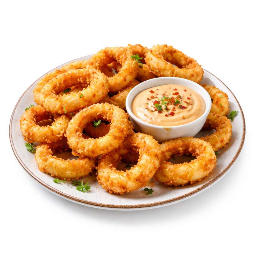 Fried onion rings with spicy dip