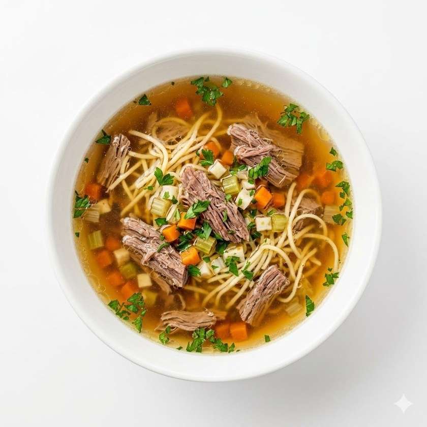 Masový vývar s masem, zeleninou a domácími nudlemi