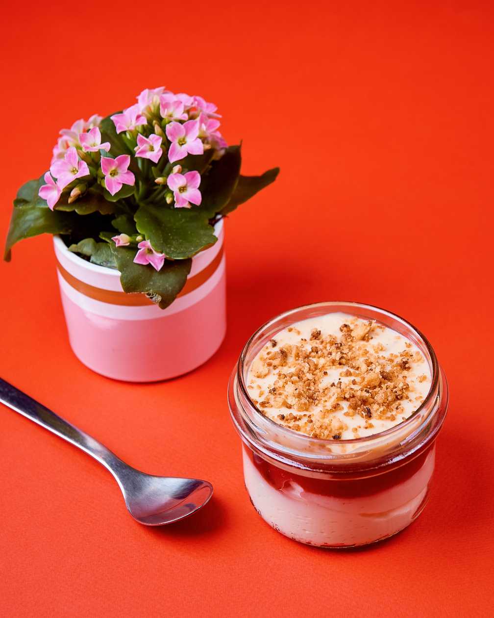 Cheesecake with Plum Jam, Pattiserie Cream and Crumble