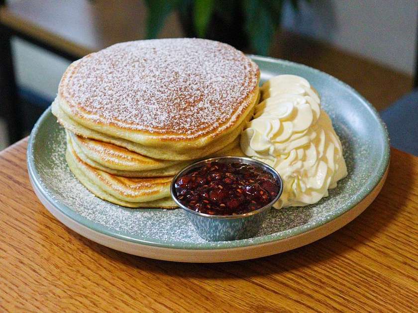 Pancakes with Raspberry Jam and Mascarpone