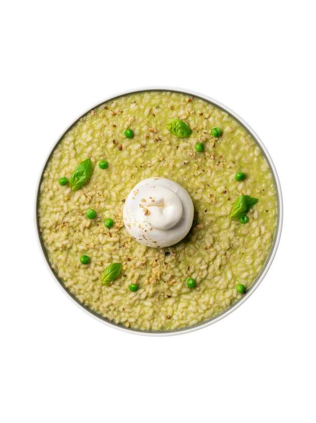 Pea Risotto with Burrata
