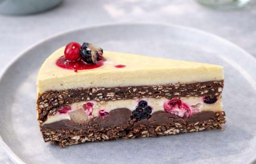 Brownie Cake with Vanilla and Seasonal Fruits