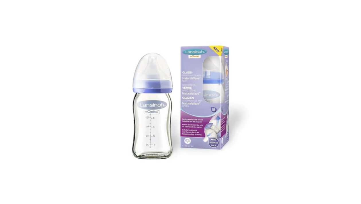 Lansinoh stiklinis maitinimo buteliukas su žinduku mOmma, 160 ml