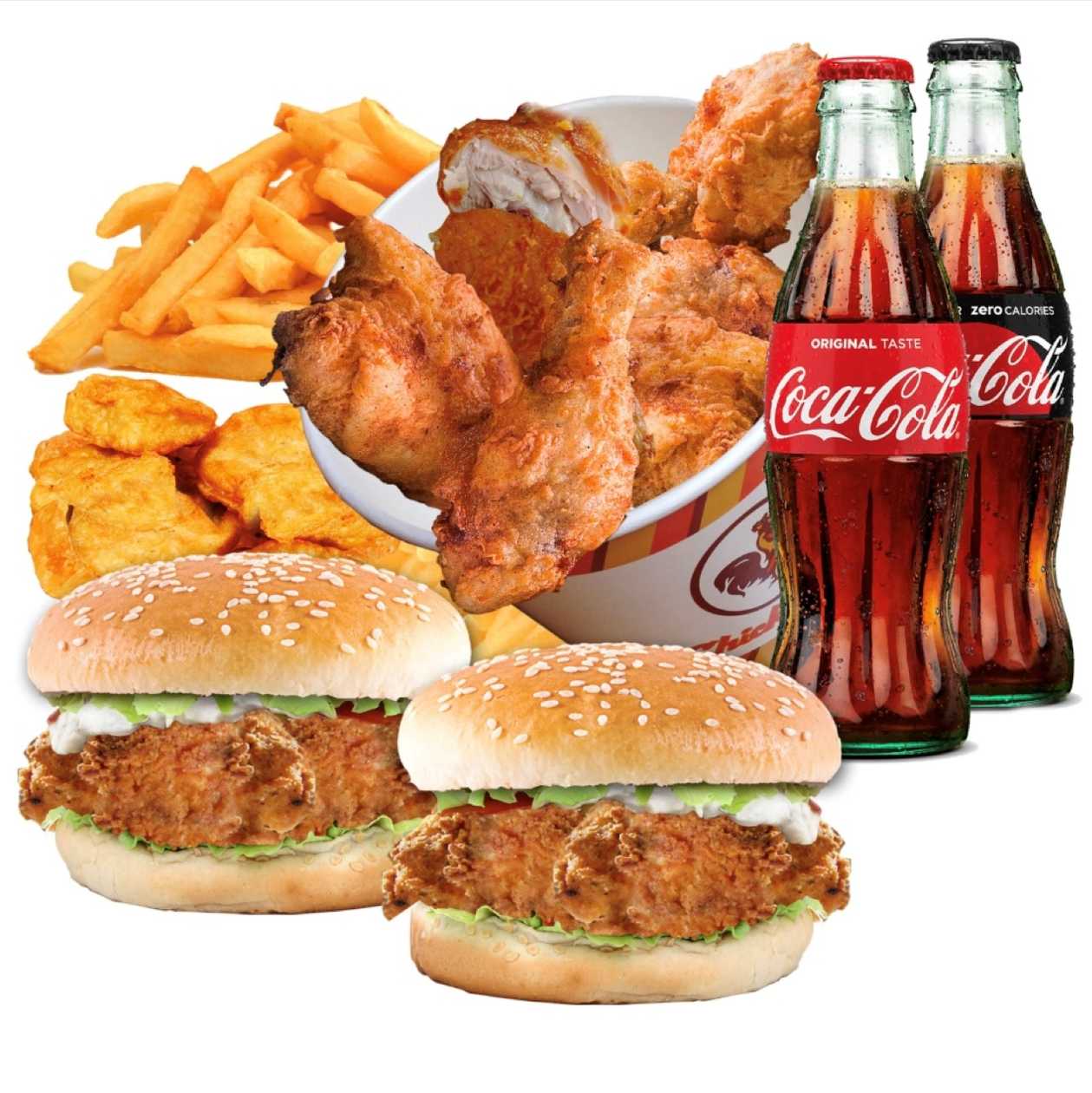6pcs Chicken 5 Nuggets, 2 Large Fries, 2 Chicken Fillet Burgers & 2 Soft Drinks