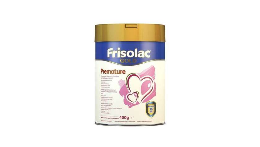 FRISOLAC GOLD PREMATURE specialios paskirties pieno mišinys neišnešiotiems ir mažo svorio naujagimiams, 400 g