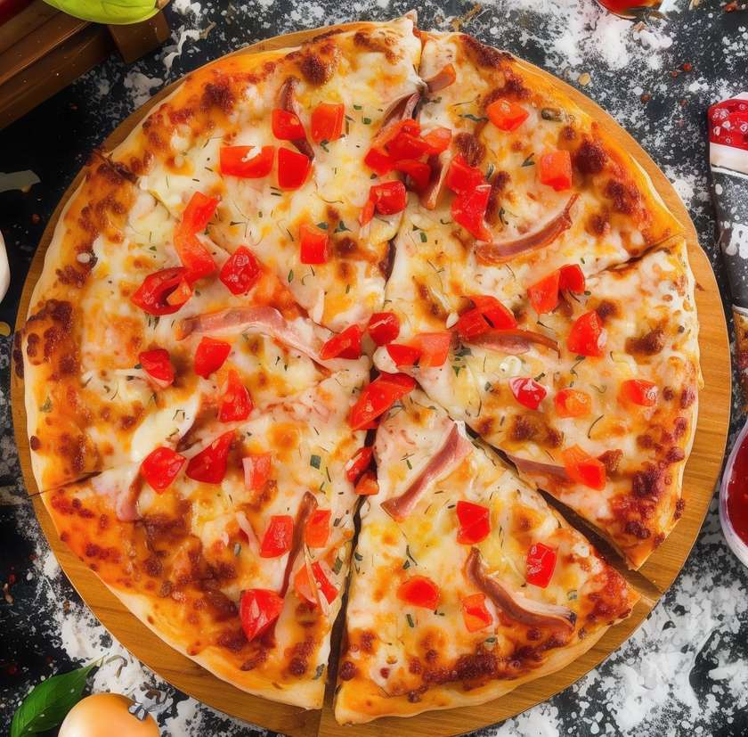 Pizza Quattro Formagi e Pomodoro e Pastrami Ø 32cm