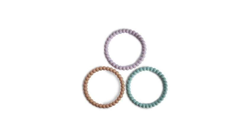 Mushie apyrankės-kramtukai Lilac/Cyan/Soft Peach, 3vnt
