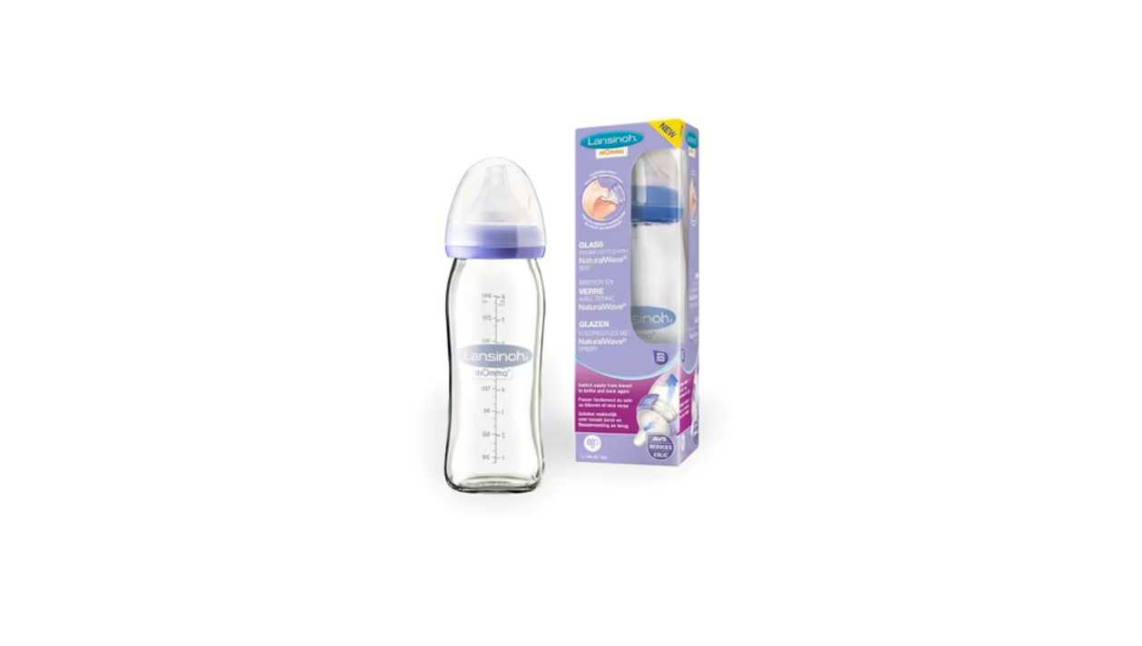 Lansinoh stiklinis maitinimo buteliukas su žinduku mOmma, 240 ml