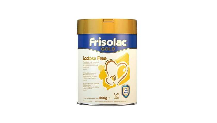 FRISOLAC GOLD LACTOSE FREE specialios paskirties pieno mišinys laktozės netoleruojantiems kūdikiams nuo gimimo iki 12 mėn., 400 g