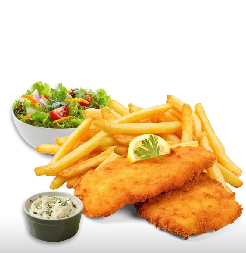 2 pieces of Fish Chips Salad & Tartar Sauce