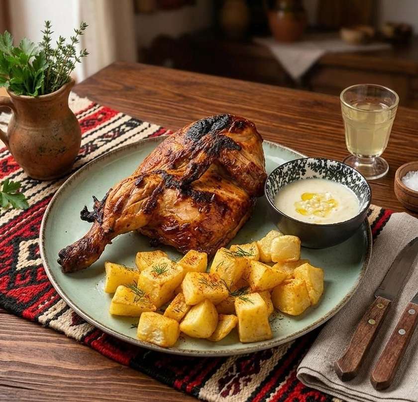 JUMATATE DE PUI LA JAR, CARTOFI PRAJITI SI MUJDEI DE USTUROI