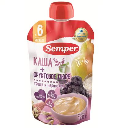 Semper - Sugar-Free Pear and Plum Porridge for 6 Months+ / 120g