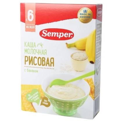 Semper - Milk Porridge, Unsweetened Rice with Banana /6 months+/ 180g