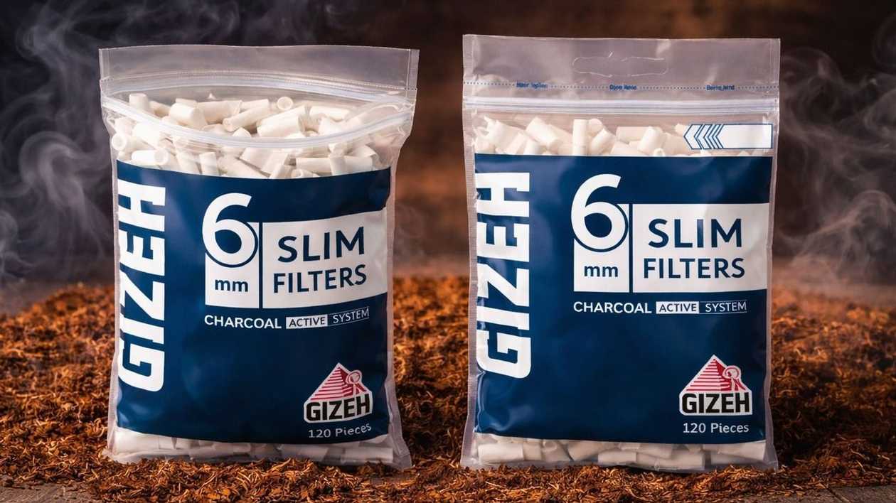 Gizeh Slim Charcoal 120 — 120 ədəd, qısa, kömürlü, 6 mm həcimli filtr