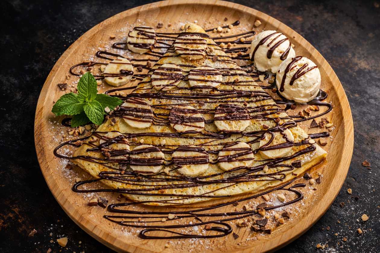 Crepe with chocolate and banana