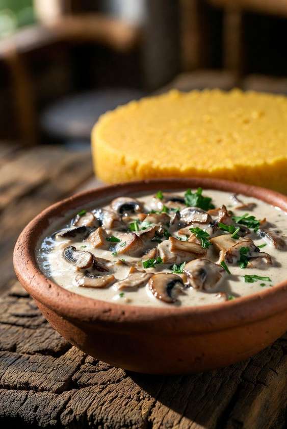 Ciulama cu ciuperci si mamaliga