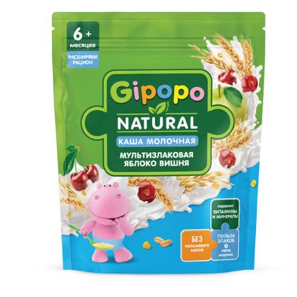 Hippo - Milk Porridge Multigrain with Apple and Cherry /6 months+/ 170g