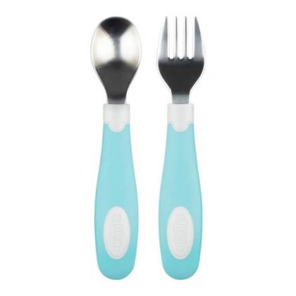 Doctor Brown - Metal Spoon and Fork with Soft Handle, Turquoise 4417