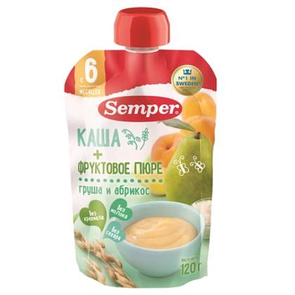Semper - Sugar-Free Pear and Apricot Porridge /6 months+/ 120g 0548/1277