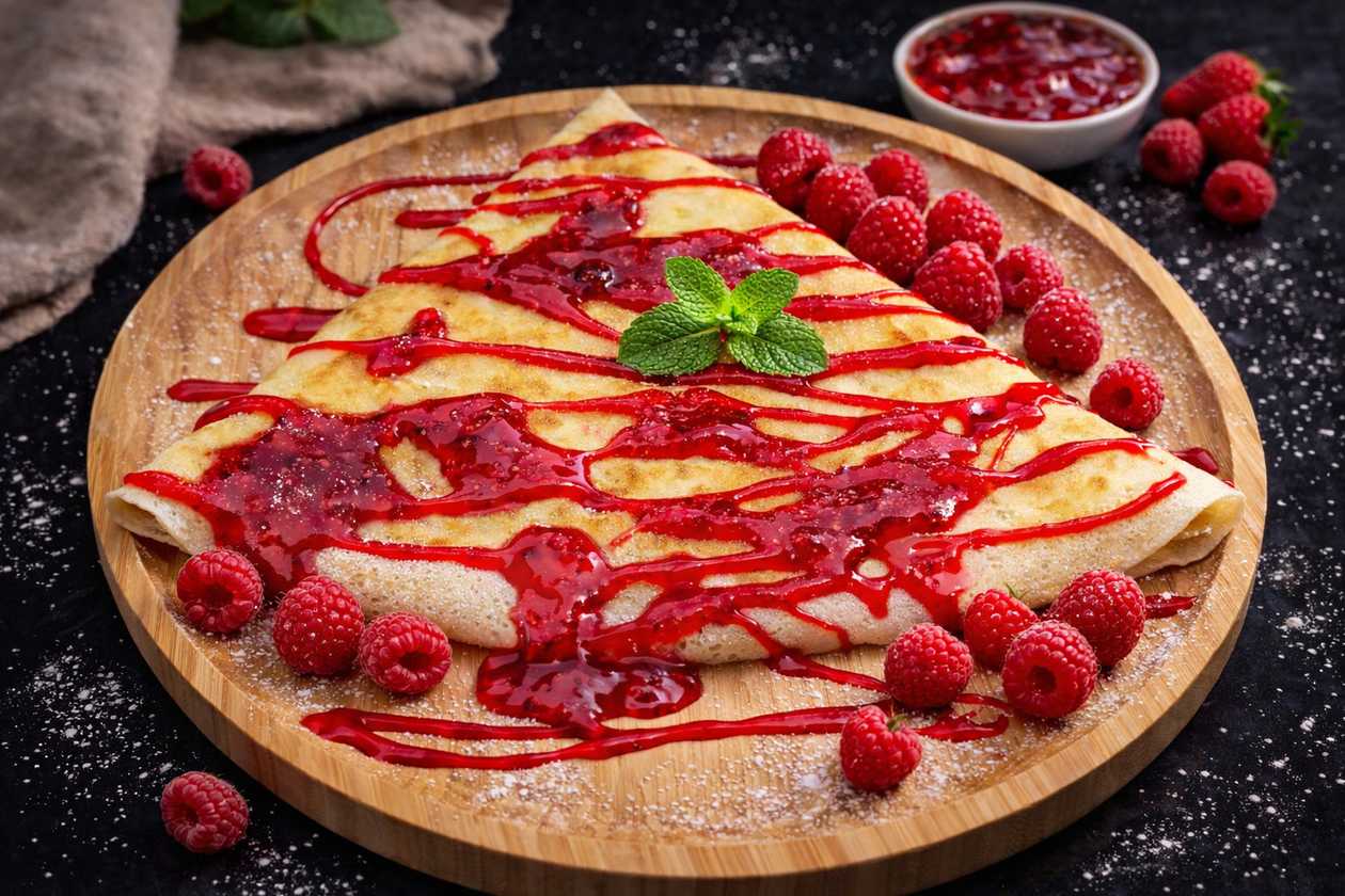 Crepe with raspberry jam