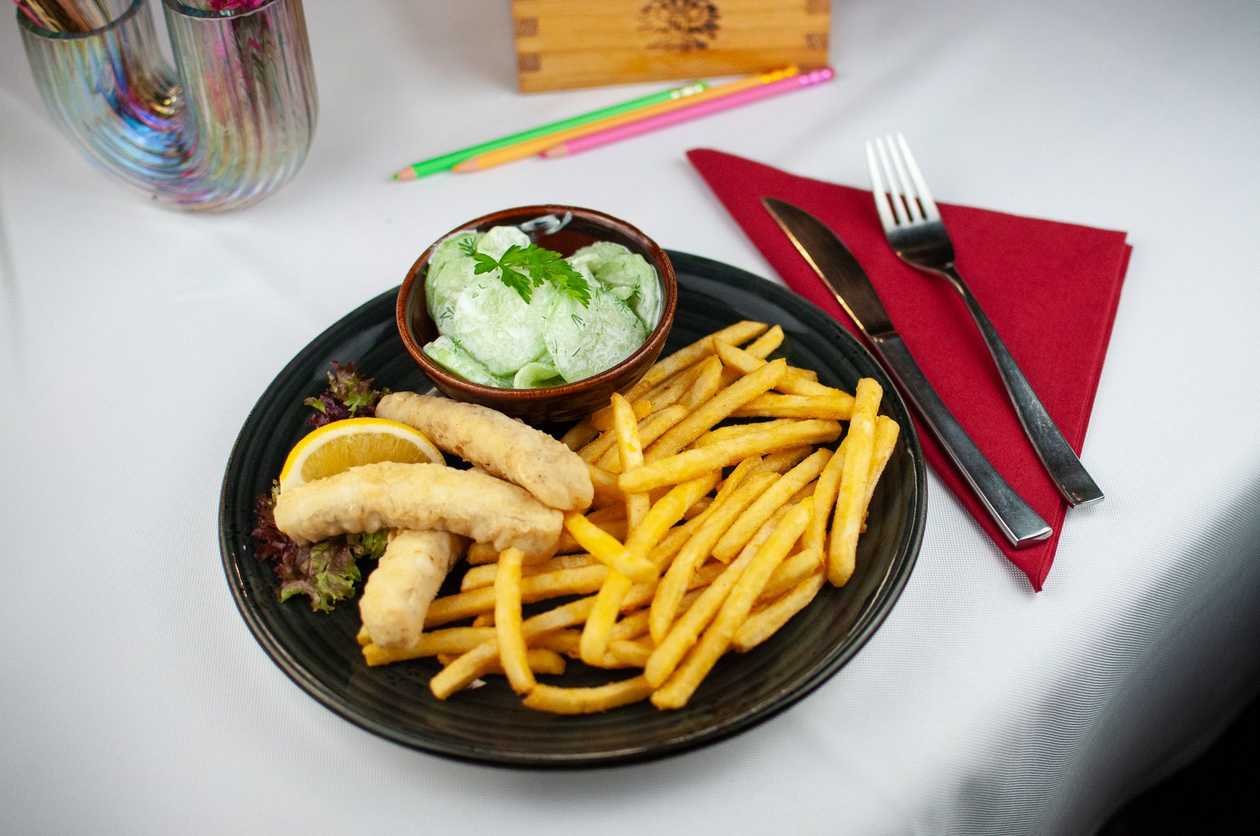 Fish Fingers with Fries and Cucumber Salad