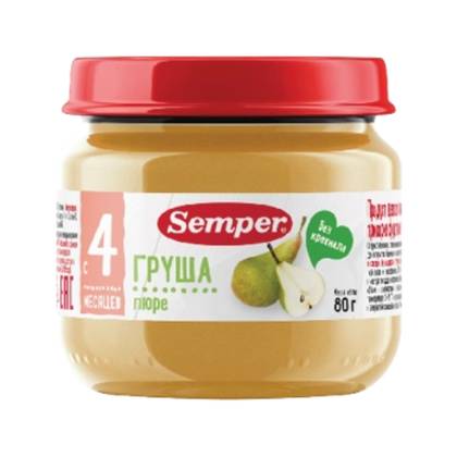 Semper - Sugar-Free Pear Fruit Puree /4 months+/ 80g 6472