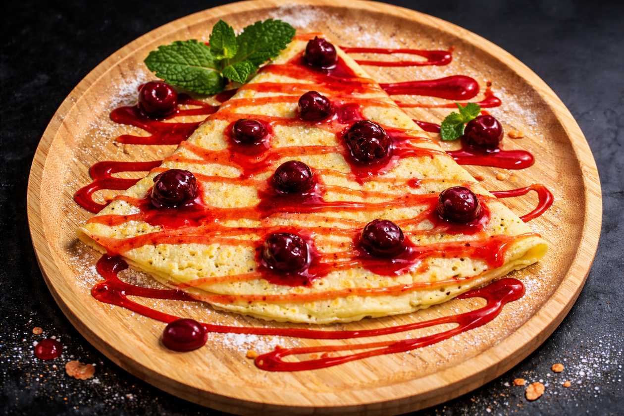 Crepe with cherry jam