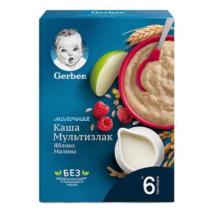 Gerber - Dairy Porridge, Unsweetened, Multigrain with Apple and Raspberry /6 months+/ 180g