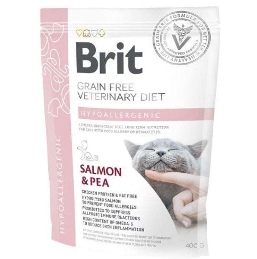 BRIT VD Hypoallergenic, Salmon, Veterinary Diet, Grain-Free Dry Food for Cats, Allergies 400g