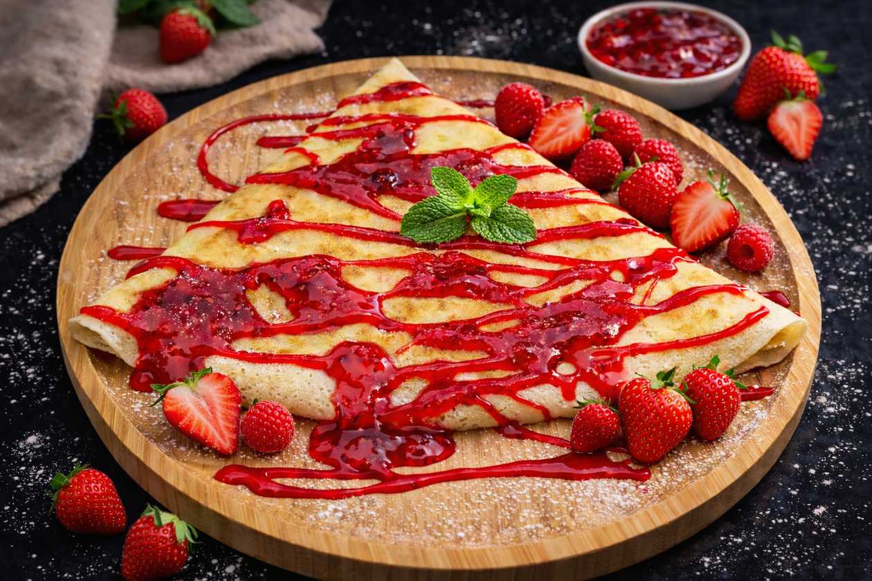 Crepe with strawberry jam